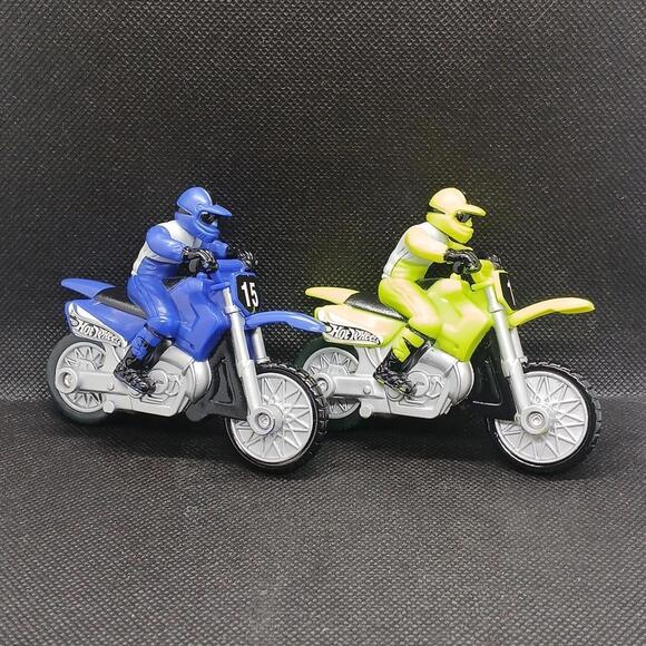 Hot Wheels Other - Lot of 2 Hot Wheels Friction Motorcycle Racers, Blue & Yellow